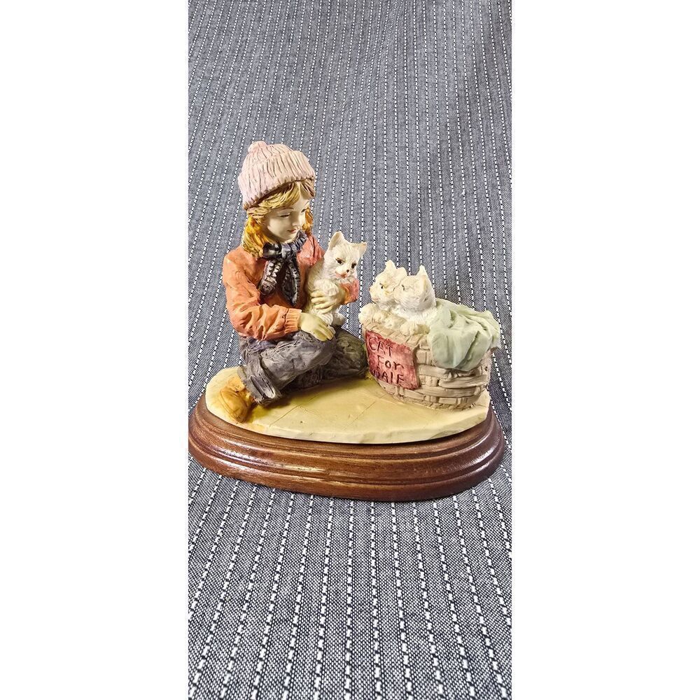 Vintage “Cat For Sale” Figure Sculpture with wood base